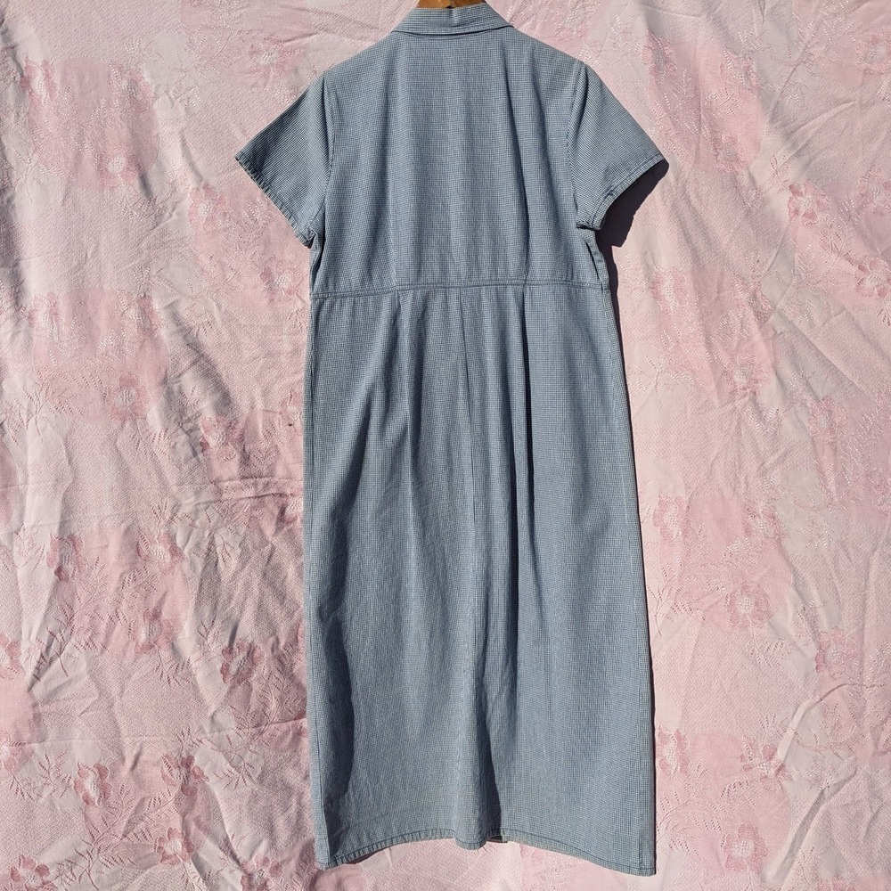 Vintage Gingham Maxi Shirt Dress Large Blue Cotton Cottagecore Button Up Plaid - Picture 7 of 13